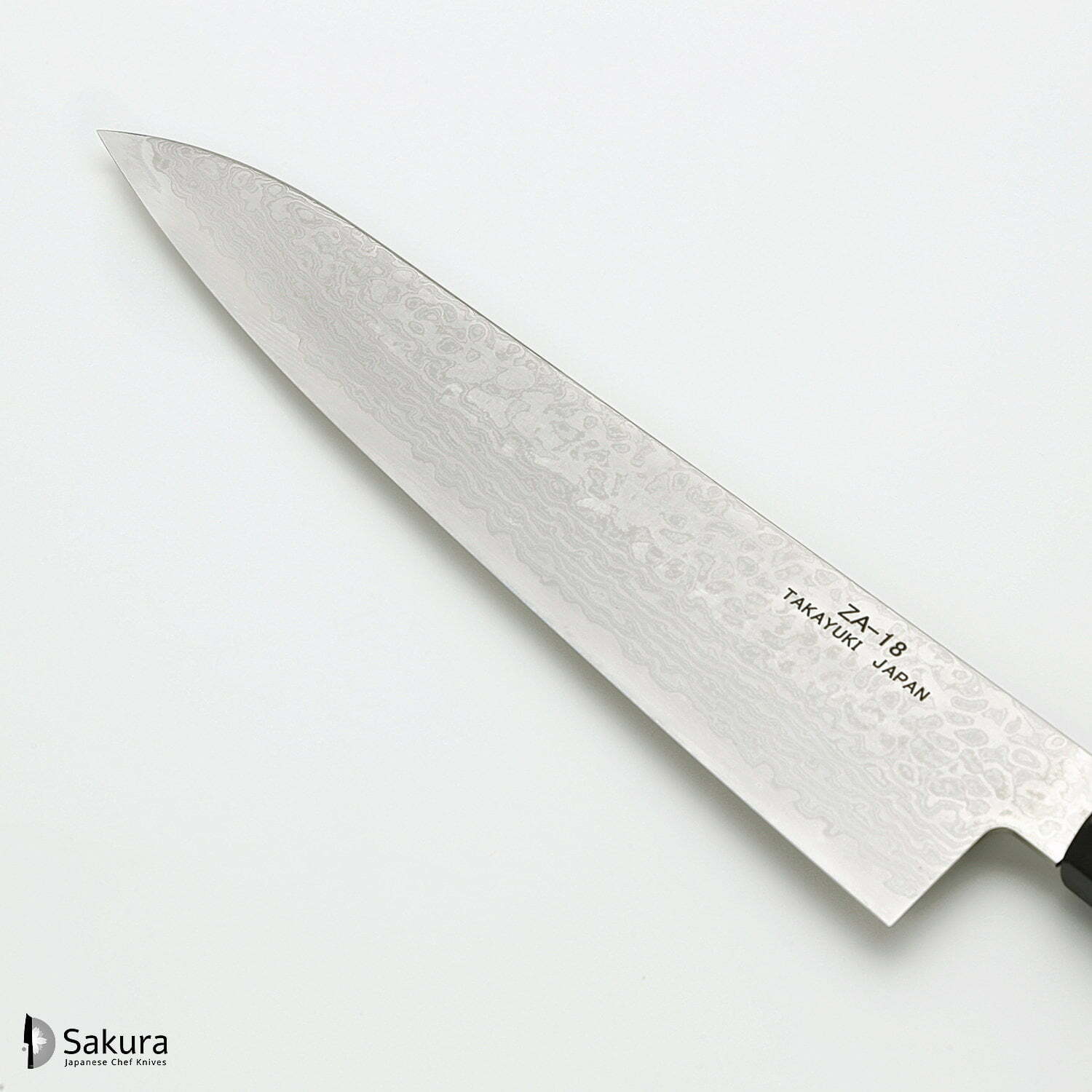 סכין שף רב-תכליתית גִּיוּטוֹ 240מ״מ מחושלת בעבודת יד 69 שכבות: פלדת פחמן יפנית ZA-18 עטופה 68 שכבות פלדת דמשק אל-חלד גימור דמשק מראה 69 שכבות סאקאיי טקיוקי יפן