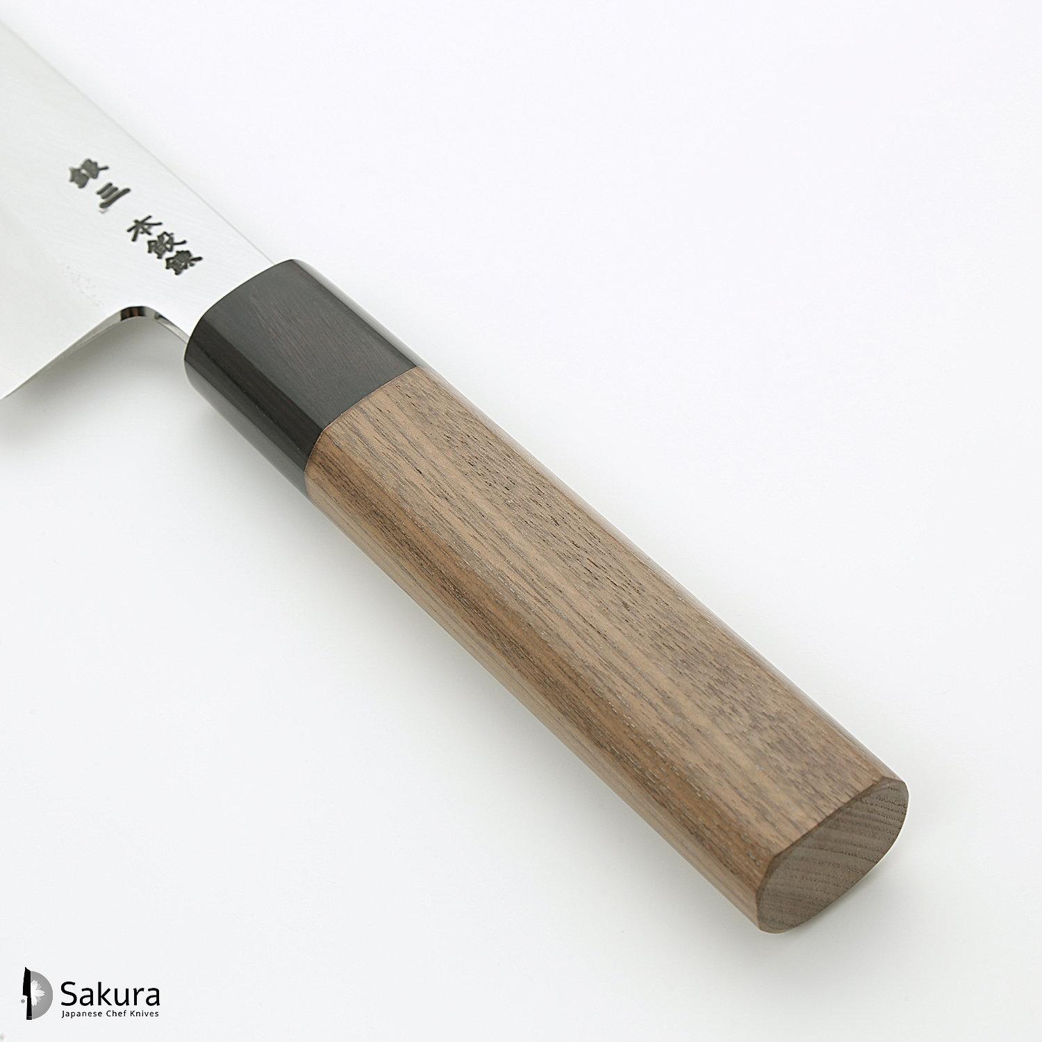 סכין שף רב-תכליתית גִּיוּטוֹ 240מ״מ מחושלת בעבודת יד 3 שכבות: פלדת פחמן יפנית מתקדמת מסוג Ginsan Silver#3 עטופה פלדת אל-חלד בגימור מט מלוטש גימור מט מלוטש האדו יפן
