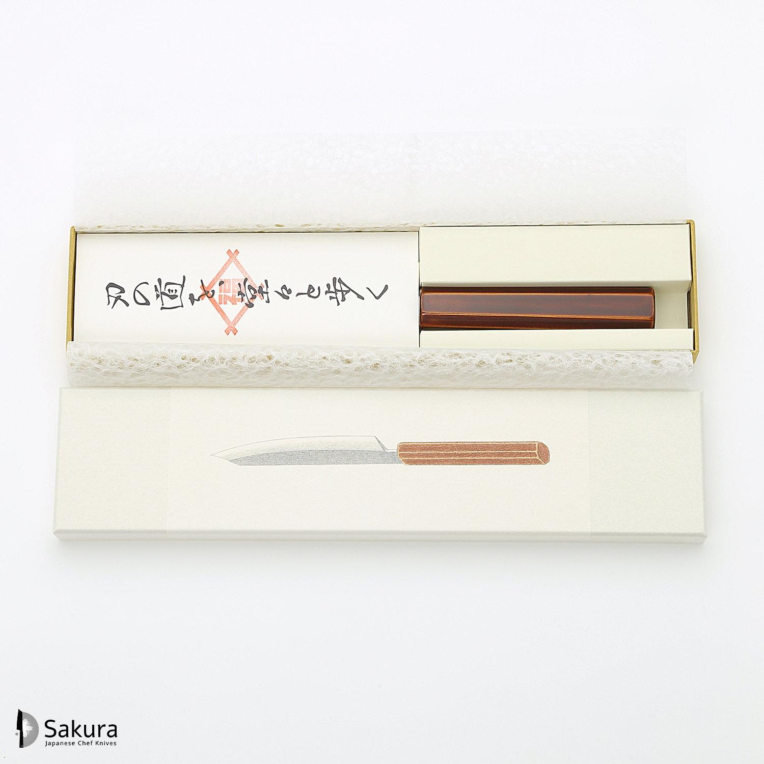 סכין עזר קטנה רב-תכליתית פֶּטִי 150מ״מ מחושלת בעבודת יד 3 שכבות: פלדת פחמן יפנית מתקדמת מסוג Ginsan Silver#3 עטופה פלדת אל-חלד בגימור דמשק גימור דמשק האדו יפן