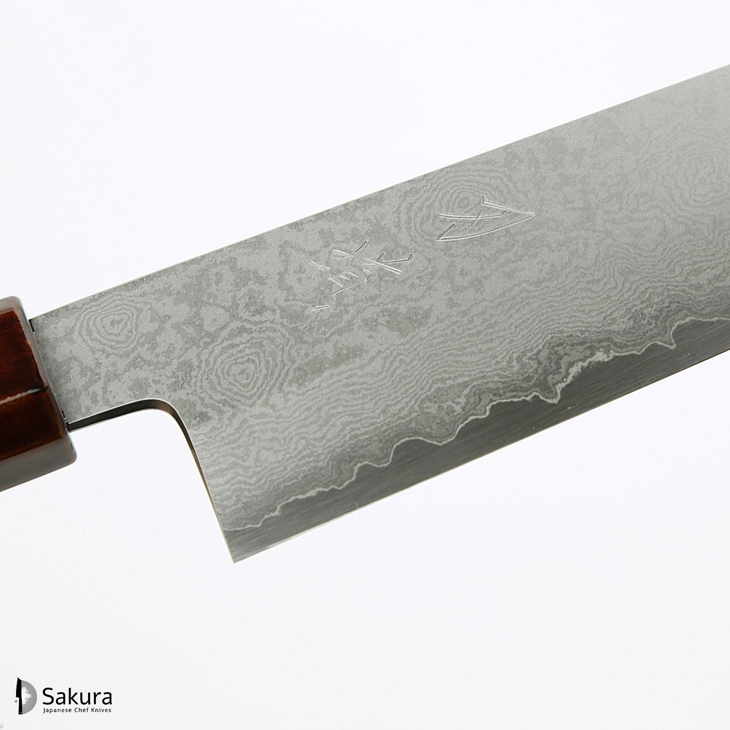 סכין רב-תכליתית סָנטוֹקוּ 180מ״מ מחושלת בעבודת יד 3 שכבות: פלדת פחמן יפנית מתקדמת מסוג Ginsan Silver#3 עטופה פלדת אל-חלד בגימור דמשק גימור דמשק האדו יפן