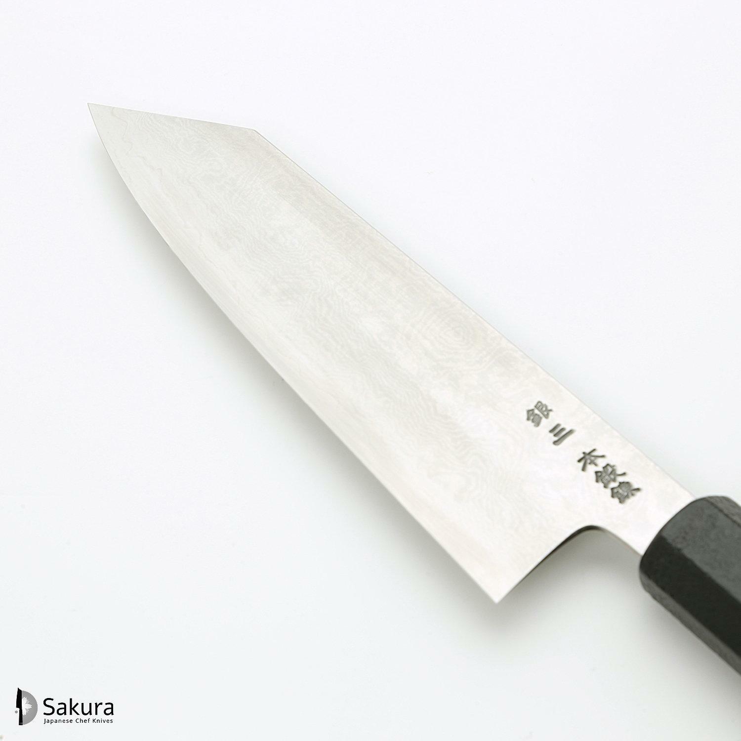 סכין רב-תכליתית בּוּנְקָה 180מ״מ מחושלת בעבודת יד 3 שכבות: פלדת פחמן יפנית מתקדמת מסוג Ginsan Silver#3 עטופה פלדת אל-חלד בגימור דמשק גימור דמשק האדו יפן