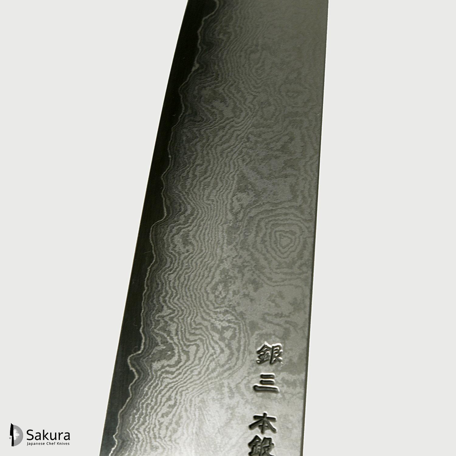 סכין רב-תכליתית בּוּנְקָה 180מ״מ מחושלת בעבודת יד 3 שכבות: פלדת פחמן יפנית מתקדמת מסוג Ginsan Silver#3 עטופה פלדת אל-חלד בגימור דמשק גימור דמשק האדו יפן (SKHAD100007518)