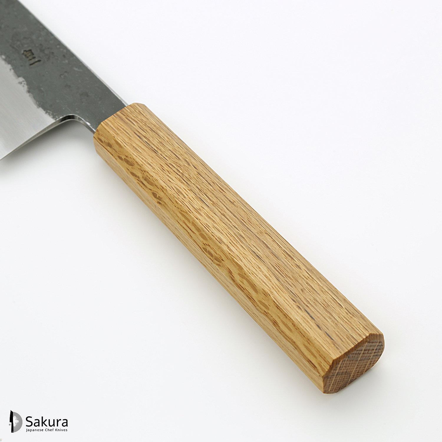 סכין רב-תכליתית בּוּנְקָה 170מ״מ מחושלת בעבודת יד 3 שכבות: פלדת פחמן יפנית מתקדמת מסוג Shirogami #2 עטופה ברזל בגימור קורואיצ׳י שחור גימור קורואיצ׳י שחור האדו יפן