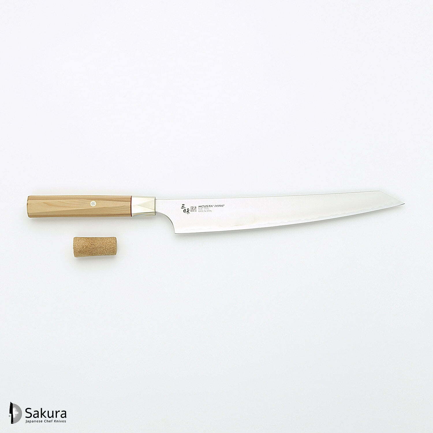 סכין חיתוך ופריסת בשר סוּגִּ’יהִיקִי 270מ״מ מחושלת בעבודת יד 3 שכבות: פלדת פחמן יפנית מתקדמת מסוג Aogami Super עטופה פלדת אל-חלד גימור מט מלוטש מקוסטה זאנמאיי יפן ZBX-5010B (Copy)