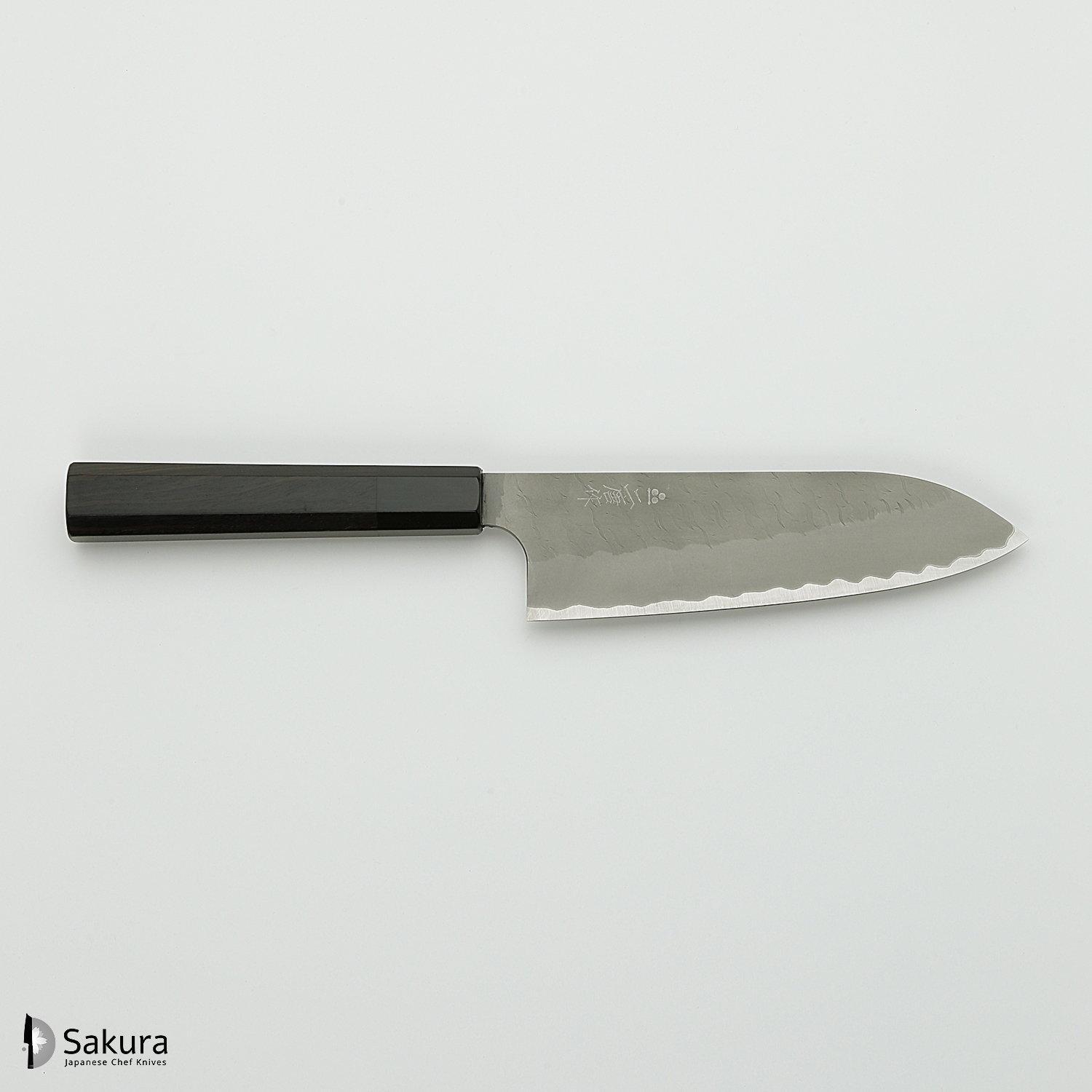 סכין רב-תכליתית סָנטוֹקוּ 165מ״מ מחושלת בעבודת יד 3 שכבות: פלדת פחמן יפנית מתקדמת מסוג Aogami Super עטופה פלדת אל-חלד גימור מט מלוטש עם ריקוע פטיש ניגארה יפן