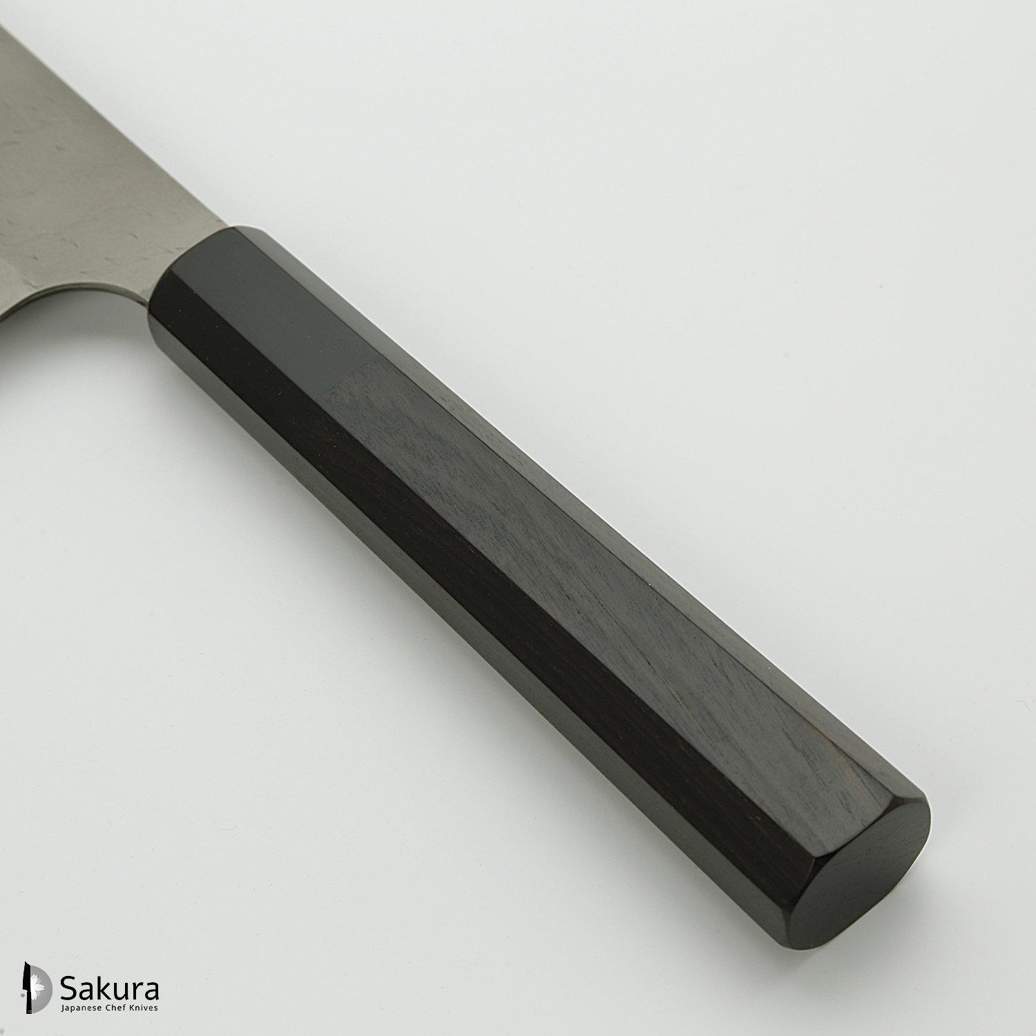 סכין רב-תכליתית סָנטוֹקוּ 165מ״מ מחושלת בעבודת יד 3 שכבות: פלדת פחמן יפנית מתקדמת מסוג Aogami Super עטופה פלדת אל-חלד גימור מט מלוטש עם ריקוע פטיש ניגארה יפן