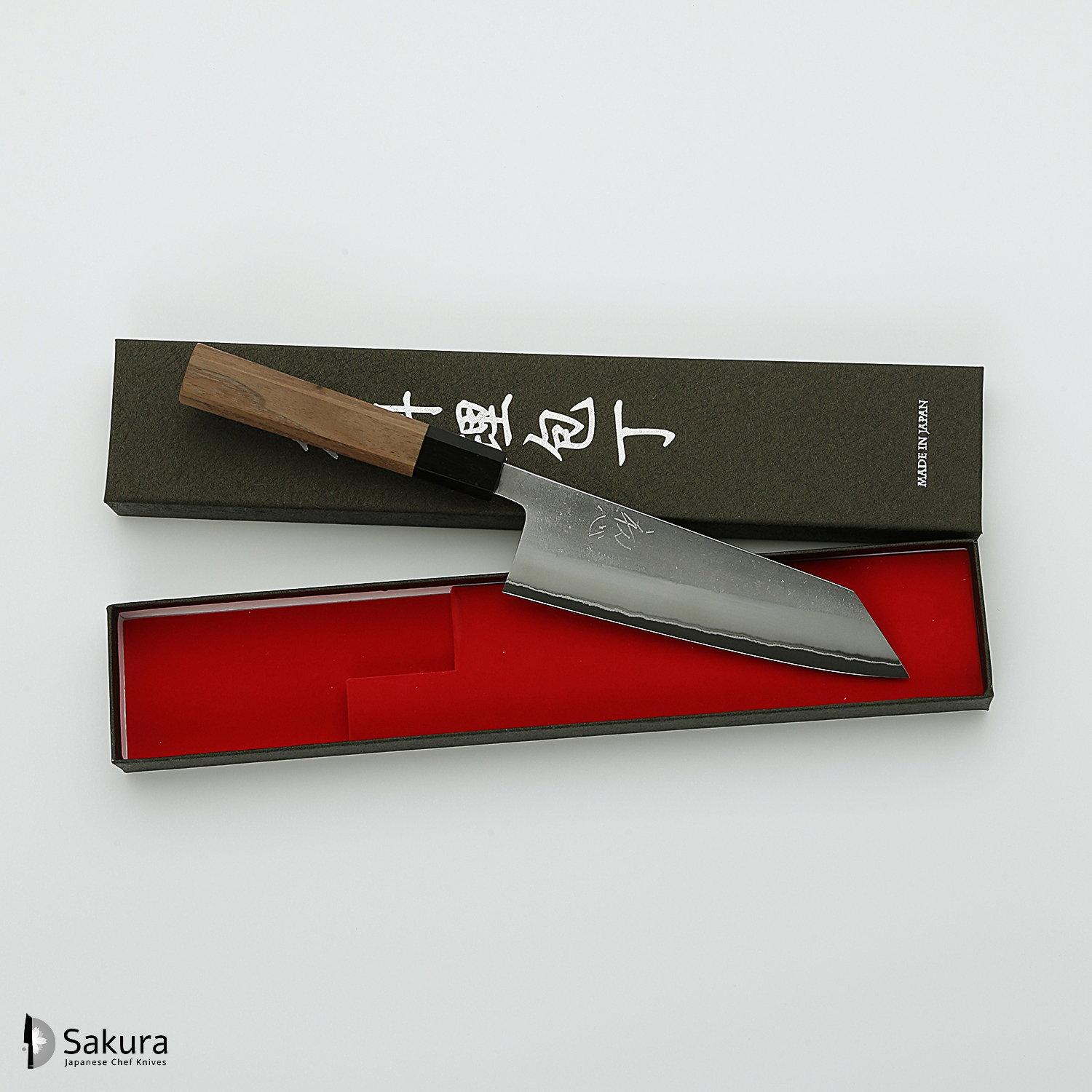 סכין רב-תכליתית בּוּנְקָה 165מ״מ מחושלת בעבודת יד 3 שכבות: פלדת פחמן יפנית מתקדמת מסוג Shirogami #2 עטופה פלדת אל-חלד גימור מט חיספוס טבעי יושיקאנה יפן