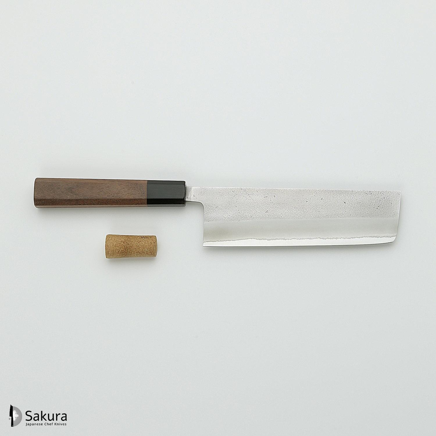סכין ירקות נַקִירִי 165מ״מ מחושלת בעבודת יד 3 שכבות: פלדת פחמן יפנית מתקדמת מסוג Shirogami #2 עטופה פלדת אל-חלד גימור מט חיספוס טבעי יושיקאנה יפן