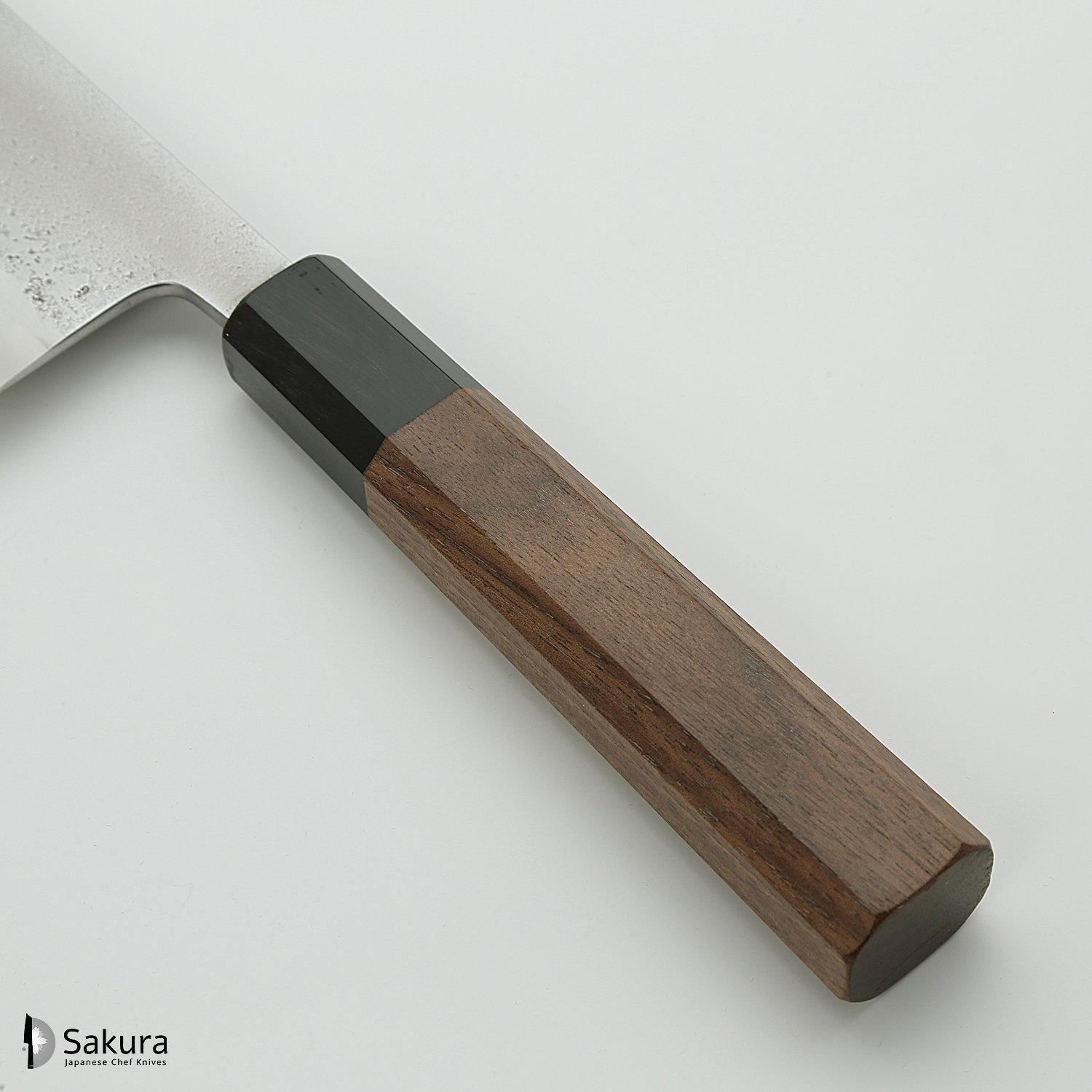 סכין ירקות נַקִירִי 165מ״מ מחושלת בעבודת יד 3 שכבות: פלדת פחמן יפנית מתקדמת מסוג Shirogami #2 עטופה פלדת אל-חלד גימור מט חיספוס טבעי יושיקאנה יפן