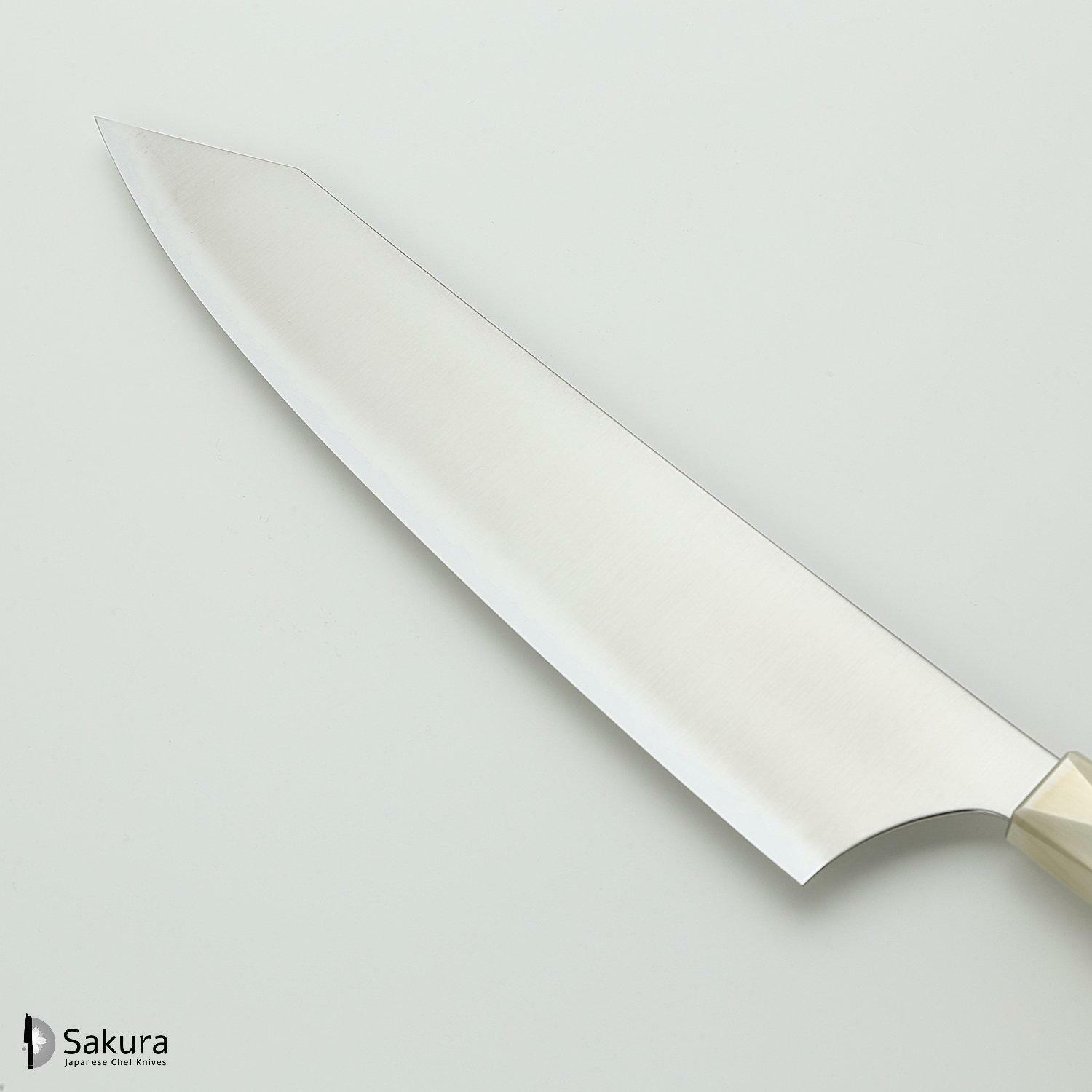 סכין שף רב-תכליתית גִּיוּטוֹ 240מ״מ מחושלת בעבודת יד 3 שכבות: פלדת פחמן יפנית מתקדמת מסוג Aogami Super עטופה פלדת אל-חלד גימור מט מלוטש מקוסטה זאנמאיי יפן ZBX-5007B