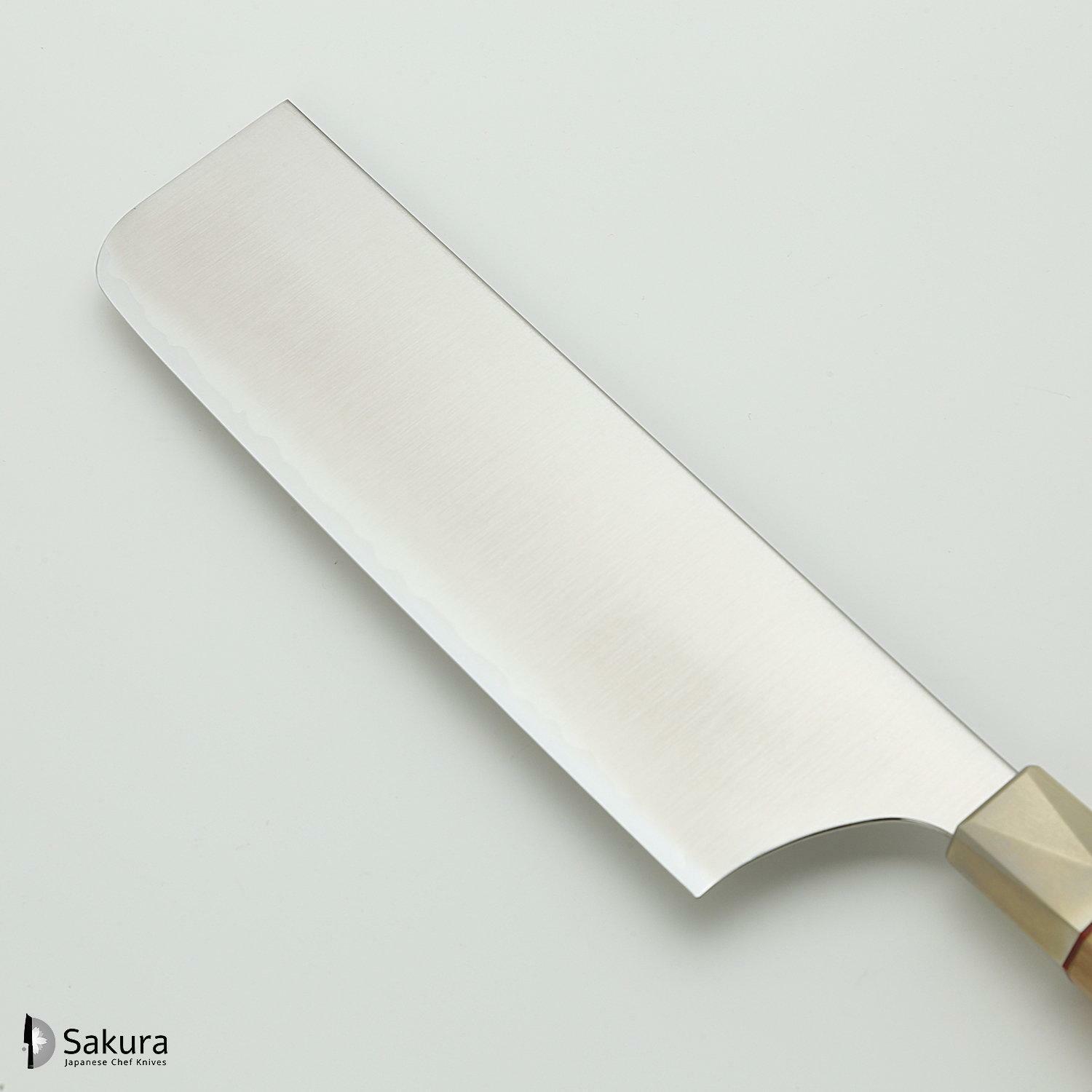 סכין ירקות נַקִירִי 165מ״מ מחושלת בעבודת יד 3 שכבות: פלדת פחמן יפנית מתקדמת מסוג Aogami Super עטופה פלדת אל-חלד גימור מט מלוטש מקוסטה זאנמאיי יפן ZBX-5008B