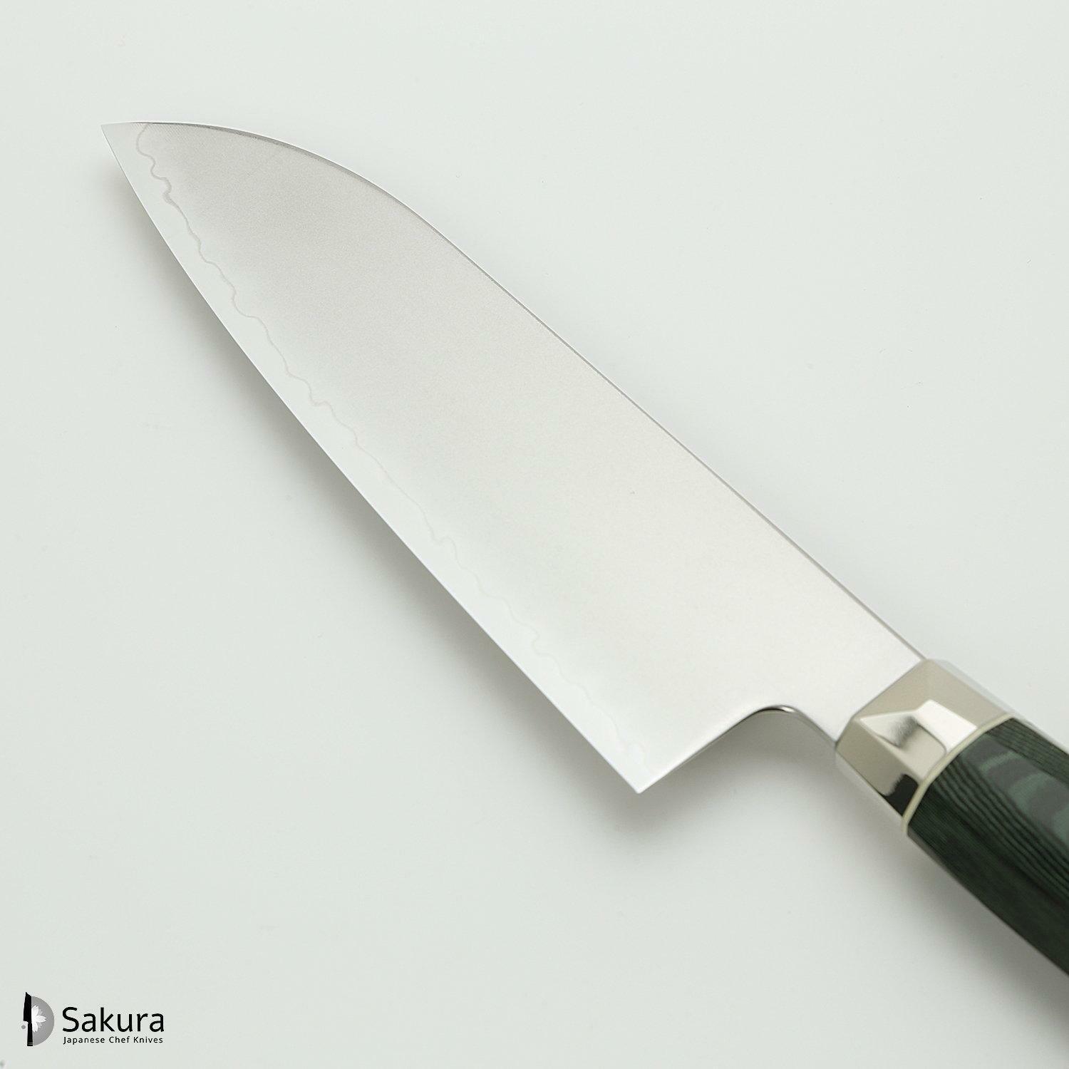 סכין רב-תכליתית סָנטוֹקוּ 150מ״מ מחושלת בעבודת יד 3 שכבות: פלדת פחמן יפנית מתקדמת מסוג R2/SG2 עטופה פלדת אל-חלד גימור מט מלוטש מקוסטה זאנמאיי יפן ZRG-1215G