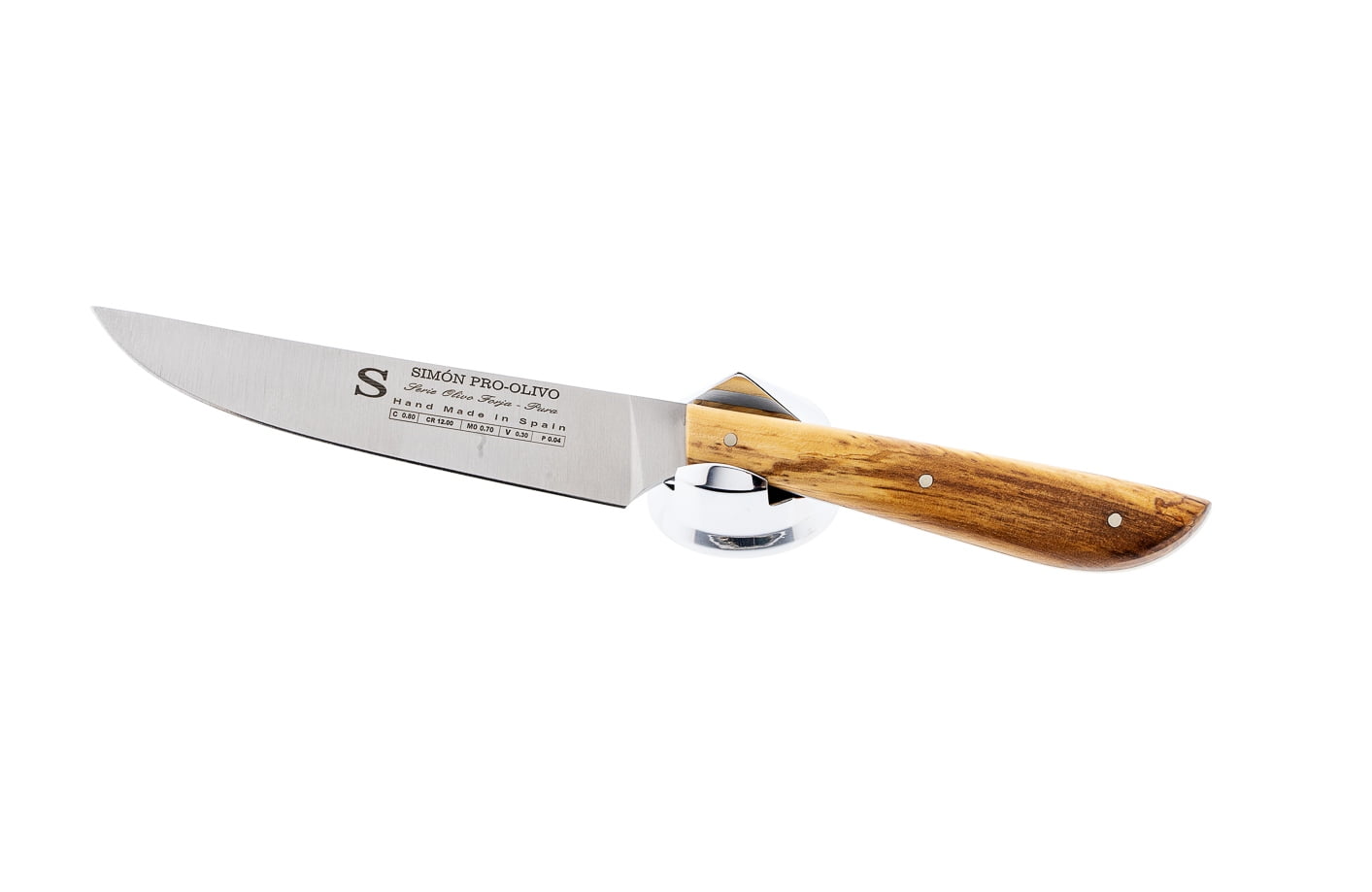 סכין סטייק 130 מ״מ פלדת אל-חלד ספרדית מחושלת גימור מט מלוטש ידית עץ זית ״סימון מדריד״ ספרד SKSIMONR5013335
