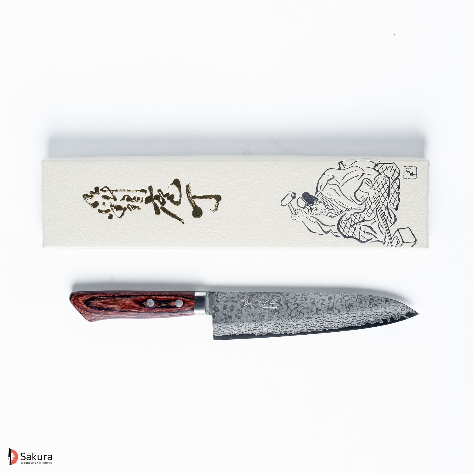 סכין שף רב תכליתית גִּיוּטוֹ 180מ״מ פלדת VG-10 גימור קיפולי דמשק ידית עץ מהגוני חומה מאסוטאני יפן מק״ט SKMASUGYU180SAIRU2313