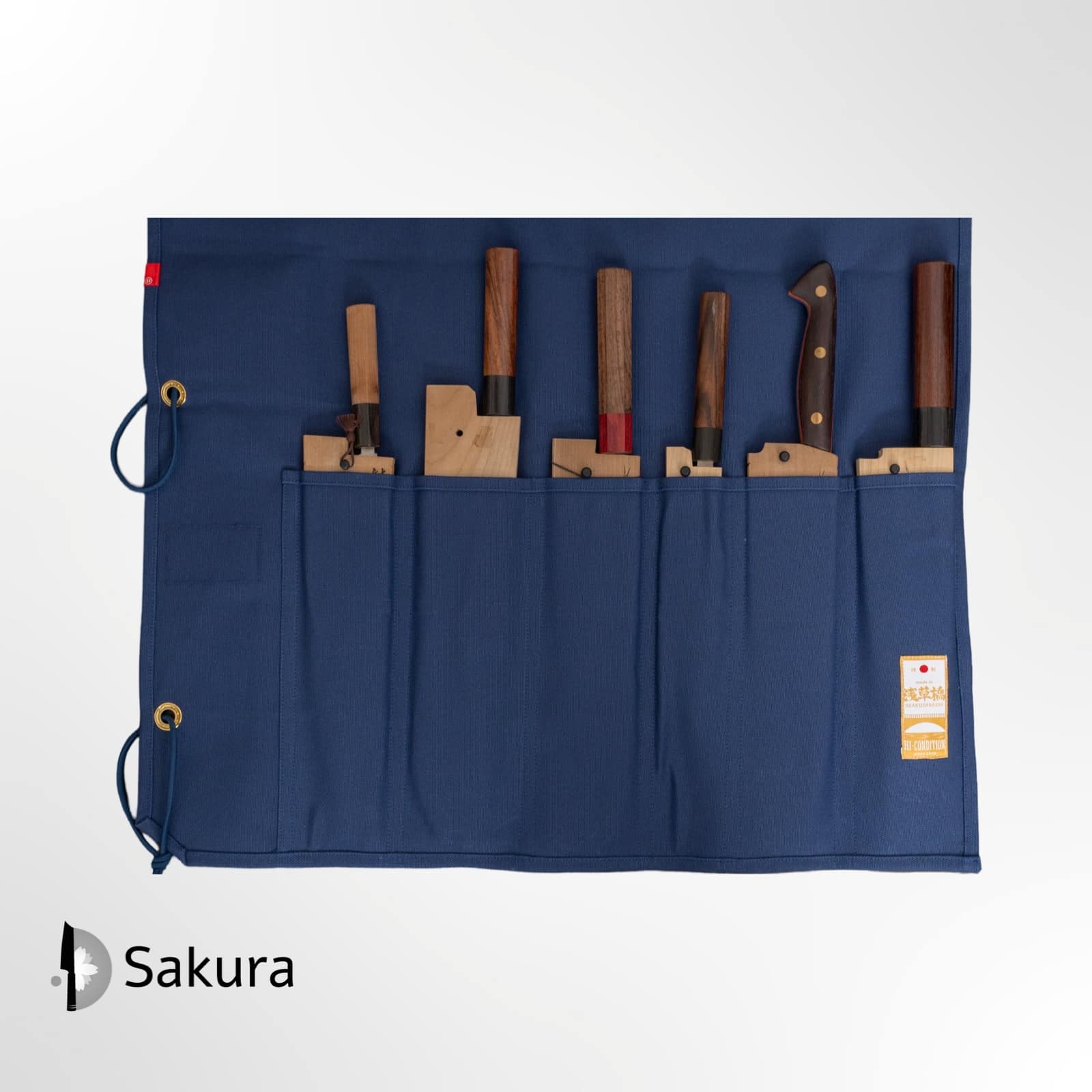 תיק סכינים מקצועי 6 כיסים בד קנווס צבע כחול היי-קונדישן יפן
