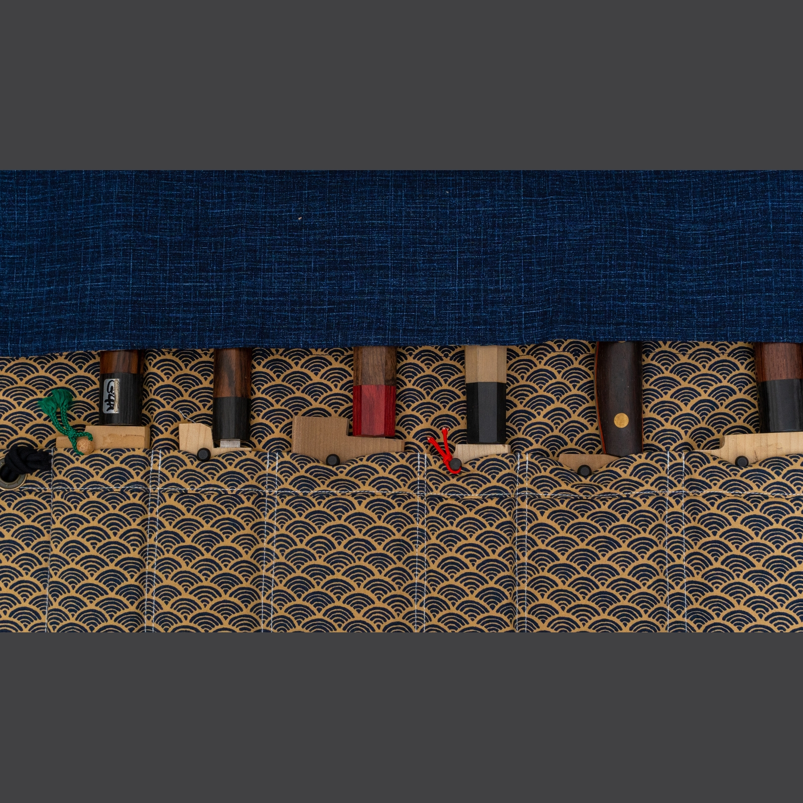 תיק סכינים מקצועי 6 כיסים בד קימונו היטוהירה יפן כותנה, דגם 001