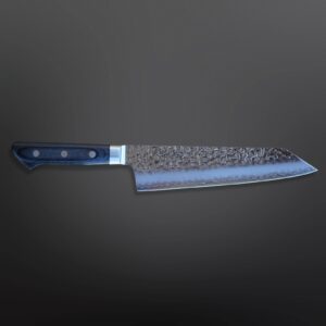 סכין שף קירי-גיוטו יפנית 190 מ״מ של צונהיסה עם להב AUS10, ריקוע פטיש, גימור מבריק וידית מערבית כחולה