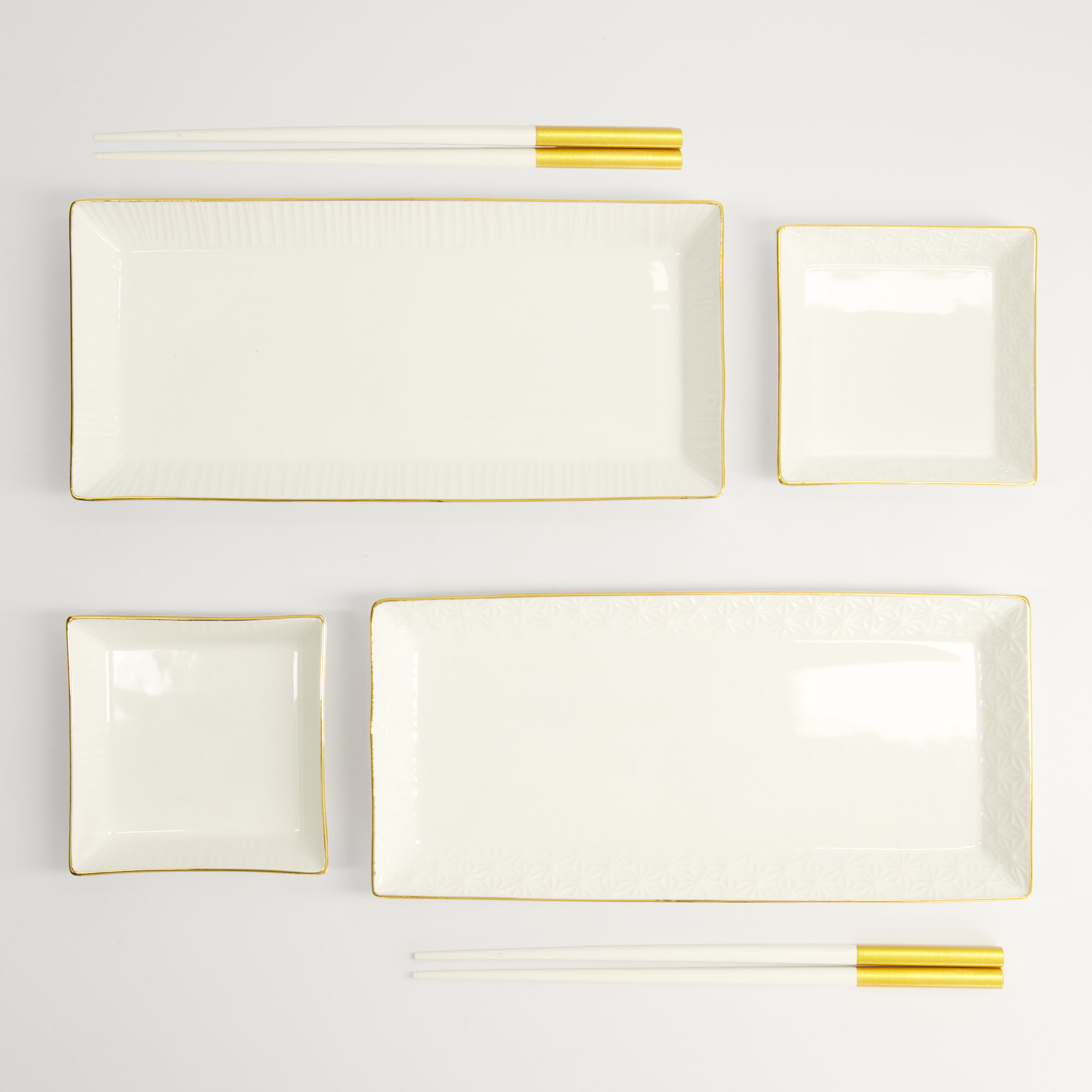 סט סושי Nippon White Gold Rim עם מקלות אכילה 6 חלקים